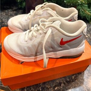 Nike Cream and Red Athletic Shoes